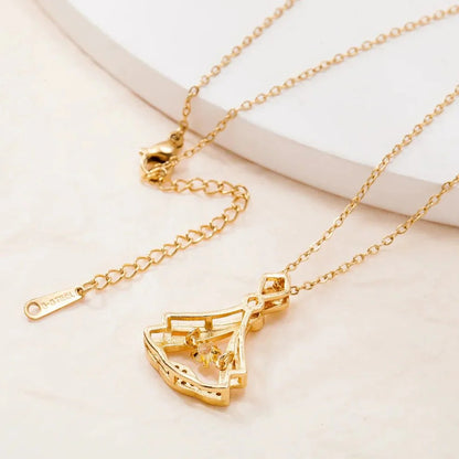 Gold Plated Fan Necklace|Elegant Rhinestone Jewelry for Women