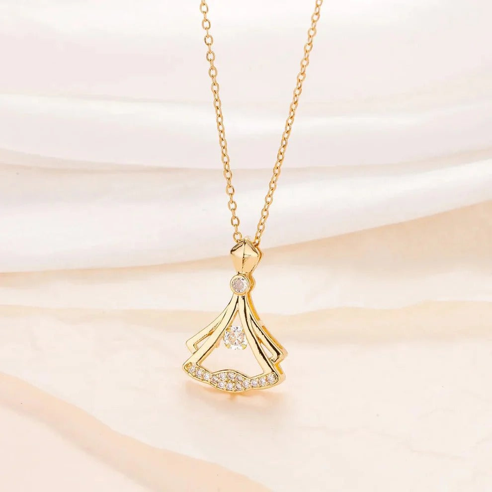 Gold Plated Fan Necklace|Elegant Rhinestone Jewelry for Women