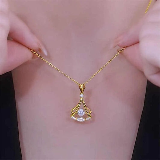 Gold Plated Fan Necklace|Elegant Rhinestone Jewelry for Women