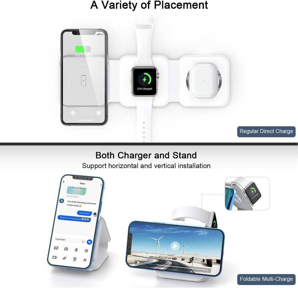 3-in-1 Wireless Charging Pad – Fast Qi-Certified Charger for iPhone, AirPods & Apple Watch