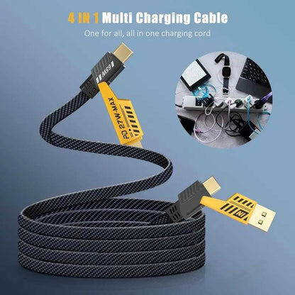 4-in-1 Multi USB PD Charging Cable – Type-C, Lightning & USB Fast Charger